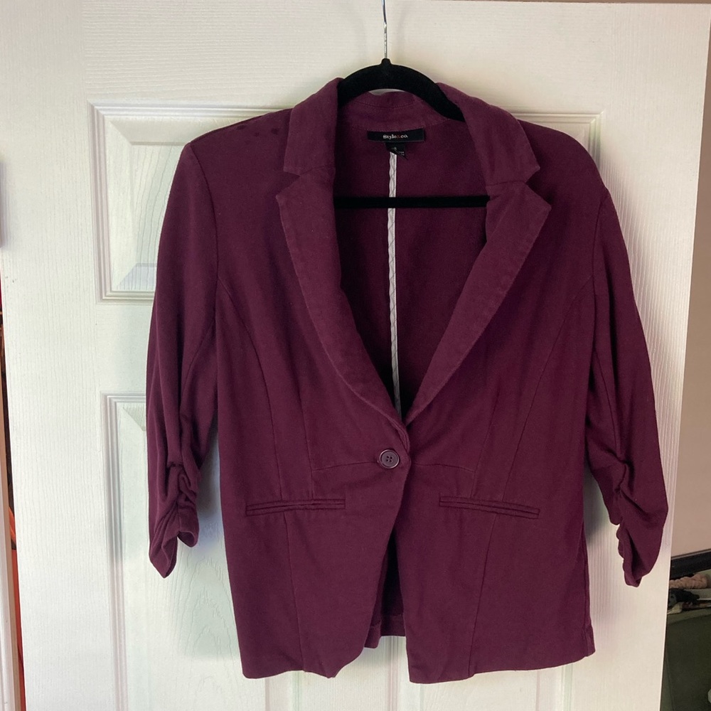 Purple One Button 3/4 Sleeve Ruched Blazer by Style & Co